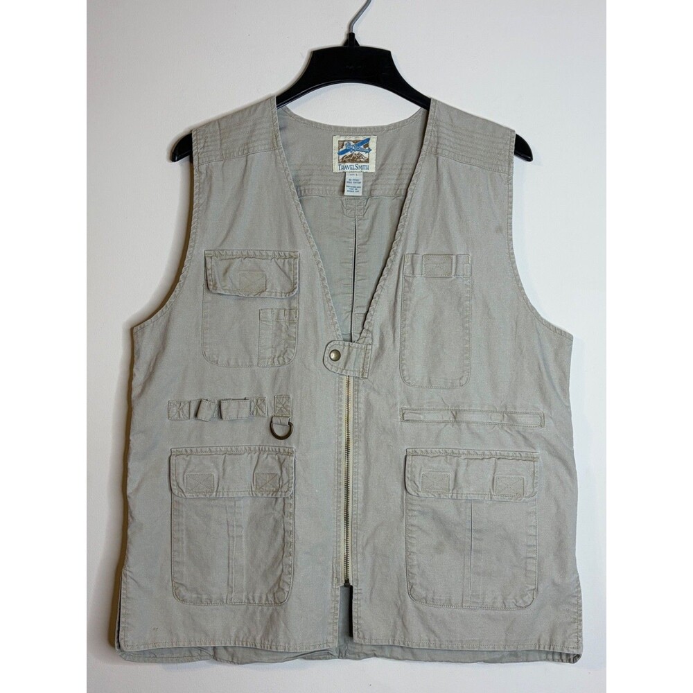 Vintage Travel Smith Women's Safari Utility Fishing Hunting Khaki Vest Size L